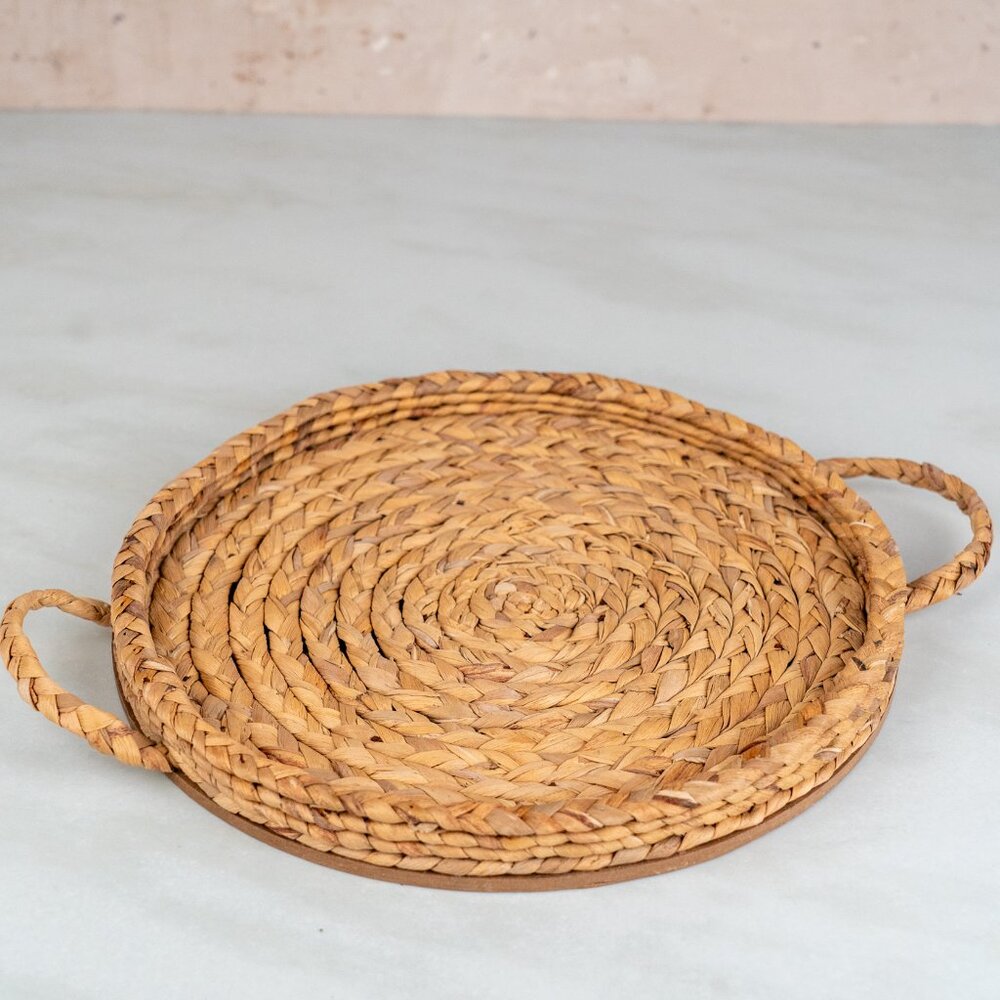 Rattan woven serving tray